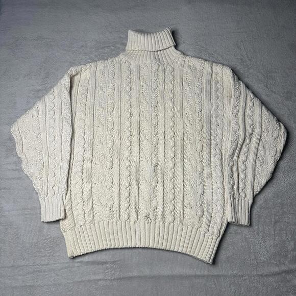 Vintage 90s Banana Republic Fisherman Sweater Mens Medium Turtleneck Cable Knit - Picture 1 of 8